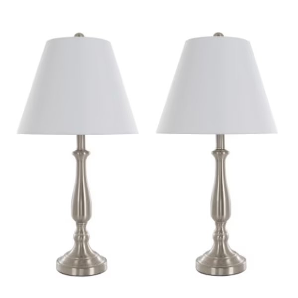 Table Lamps Set of 2, Traditional Brushed Steel (2 LED Bulbs included) by Hastings Home, Hastings Home, Mfr#: 955790HNC